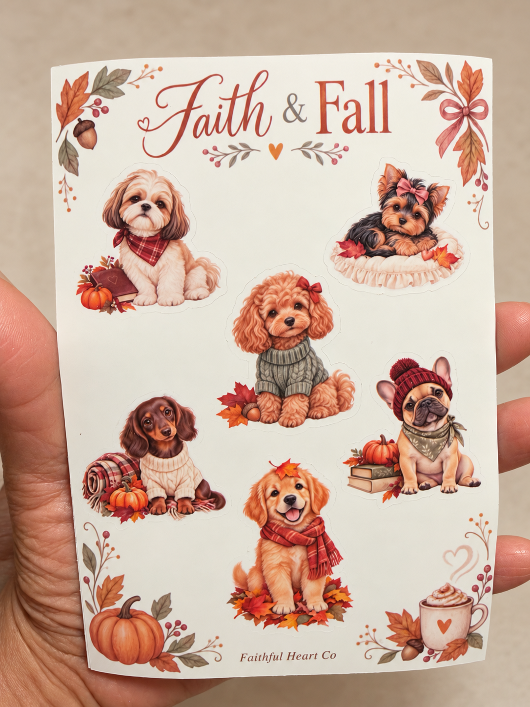 Cozy Fall Puppies Sticker Sheet
