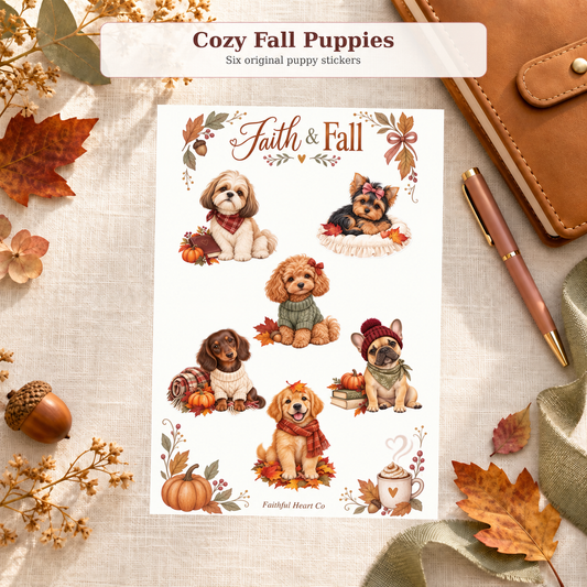 Cozy Fall Puppies Sticker Sheet